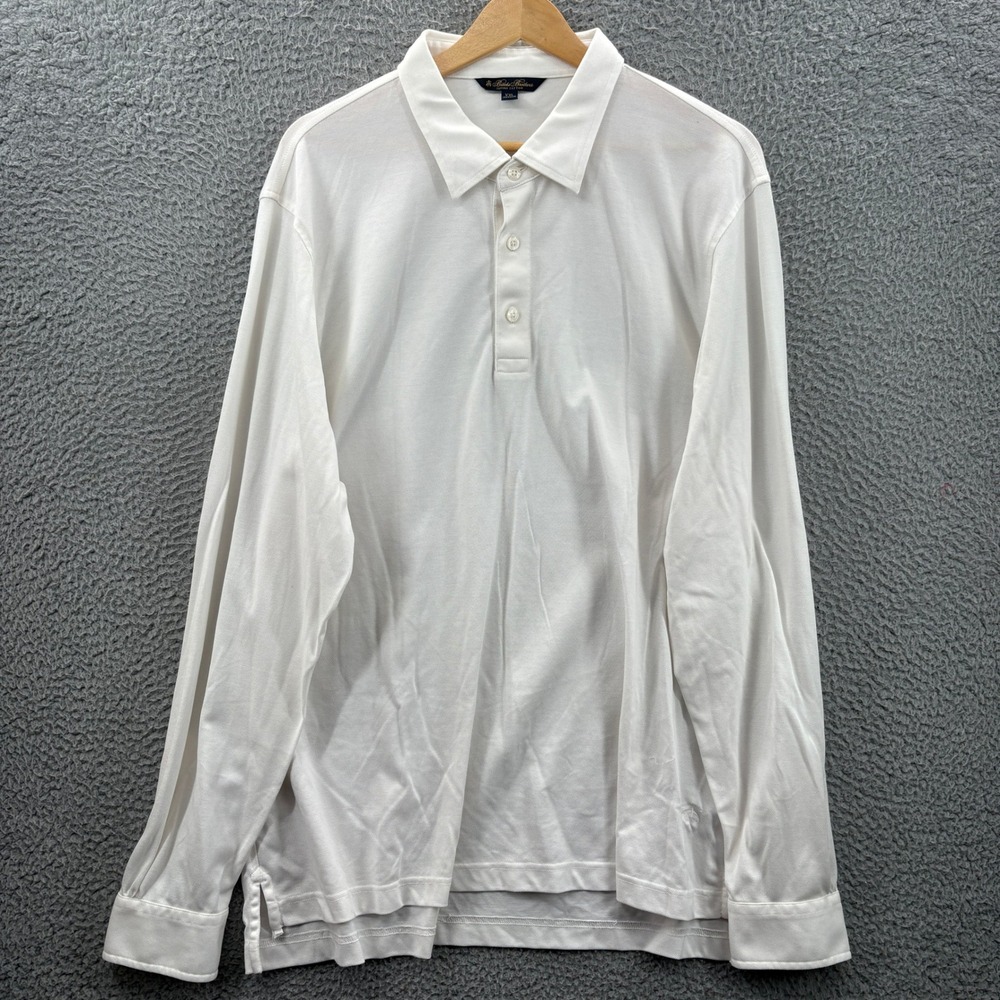 Brooks Brothers Polo Shirt Men XXL White Long Sleeve Supima Cotton Pique Logo - Picture 2 of 9